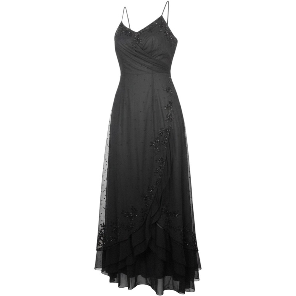 Vtg 90s Y2K Scala Silk Black Beaded Maxi Gown Women 1X Formal Prom Evening Dress